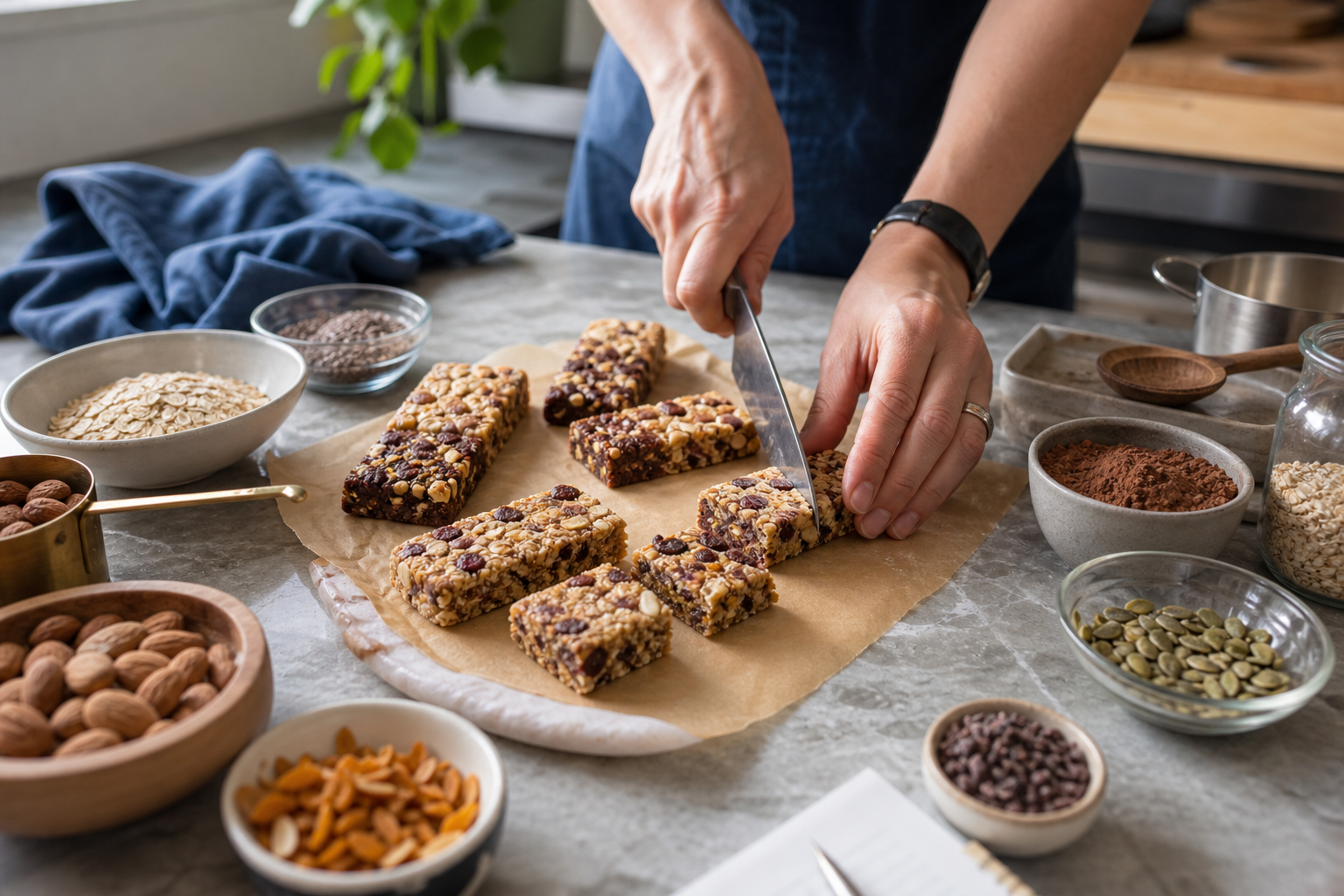 Functional nutrition bar prototypes being evaluated in a development kitchen
